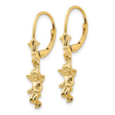 14K Gold Angel Drop Earrings with Leverback Closure  Elegant Casted Design
